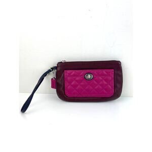 COACH Park Colorblock Burgundy Pink Turnlock Wristlet Wallet Quilted Barbiecore
